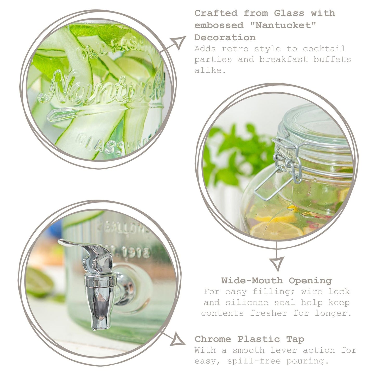 6.5L Glass Drinks Dispenser with Tap & Bucket Stand