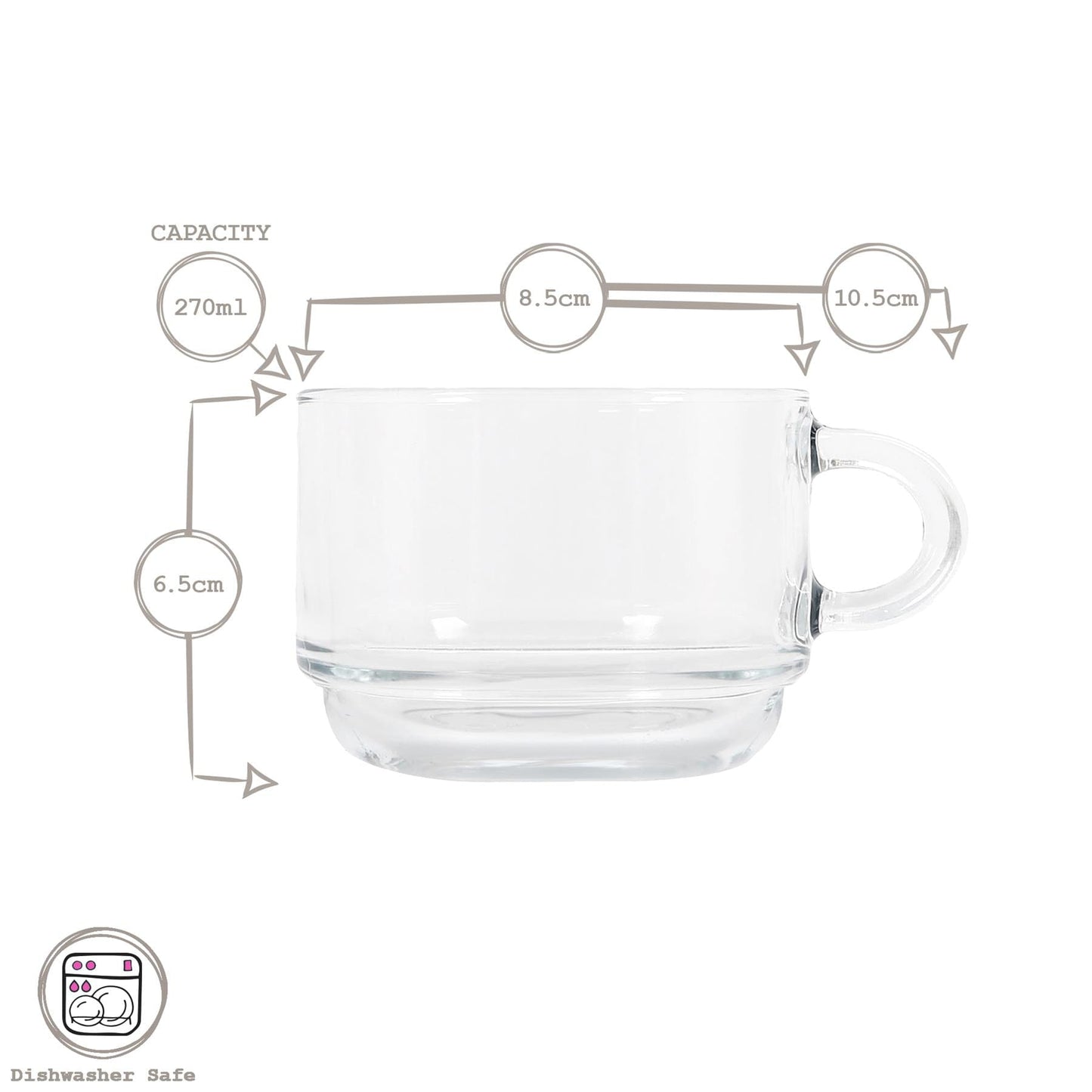 270ml Cozy Stacking Glass Coffee Cups - Pack of Six