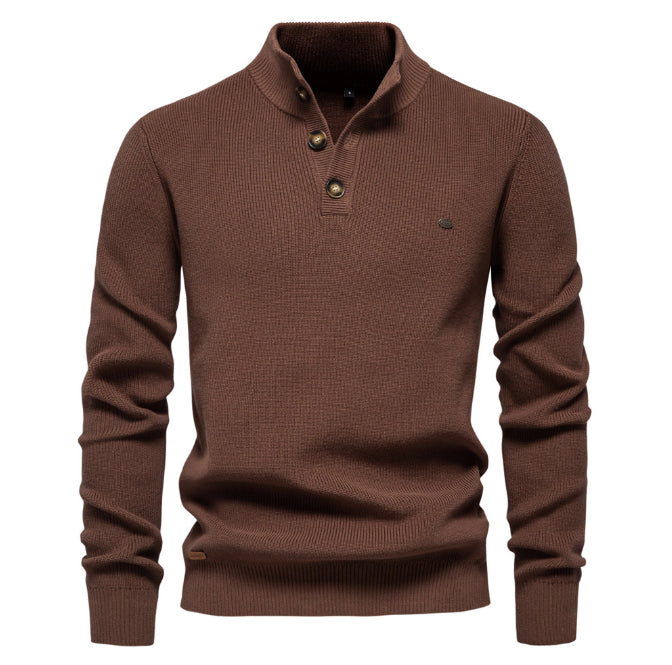 Men's Zipper Stand Collar Knitted Sweater Fashion Slim Solid Color Long Sleeve Half Turtleneck Top Men's Clothing