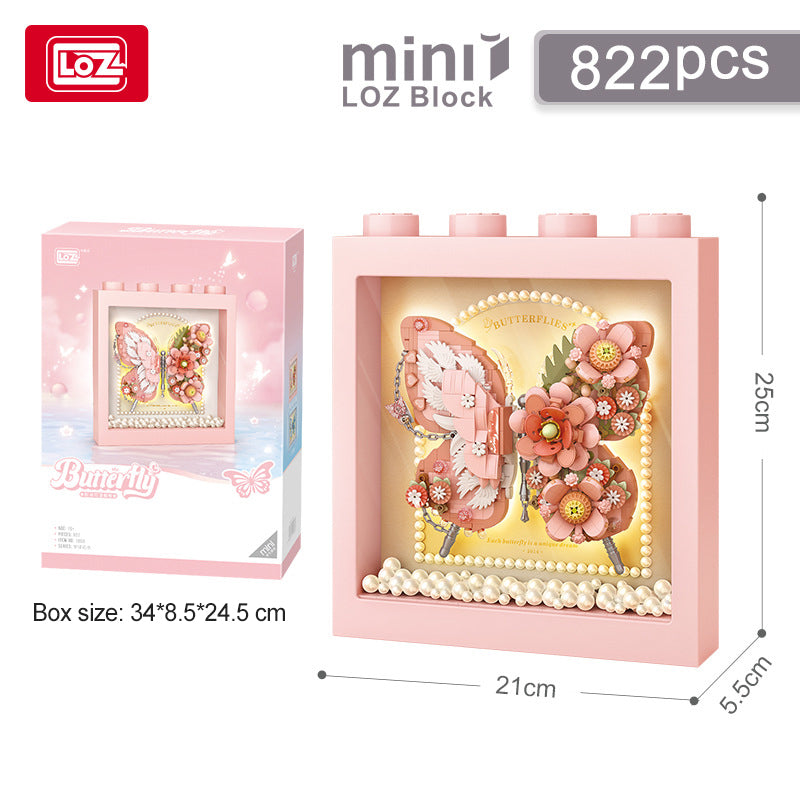 LOZ Pink Butterfly Flowers Frame 1960