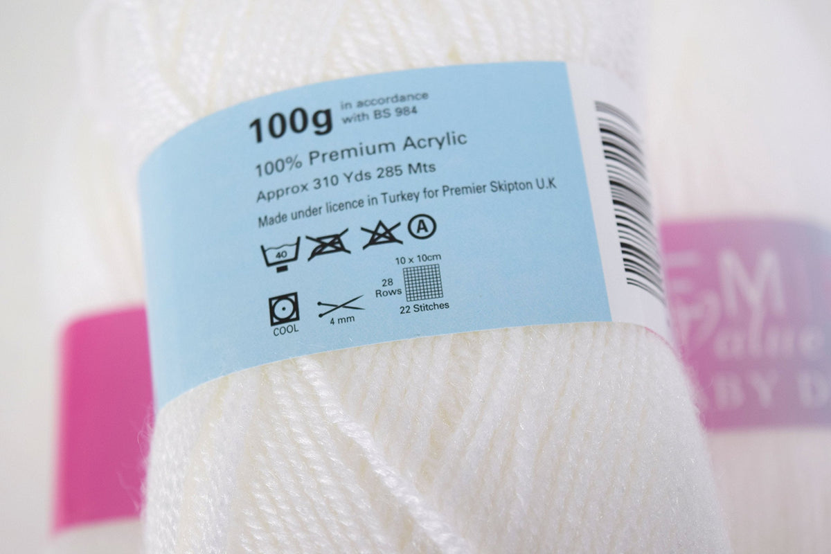 Love2Sleep PREMIER VALUE BABY DOUBLE KNIT YARN WOOL ACRYLIC 3 PACK (3 X 100G) - WHITE