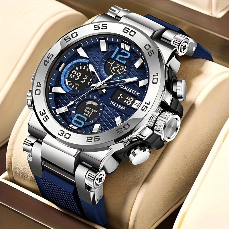 Men's Dual Display Digital Military Quartz Watch Featuring an Alarm Clock, Chronograph, And Multifunctional Luminous Capabilities