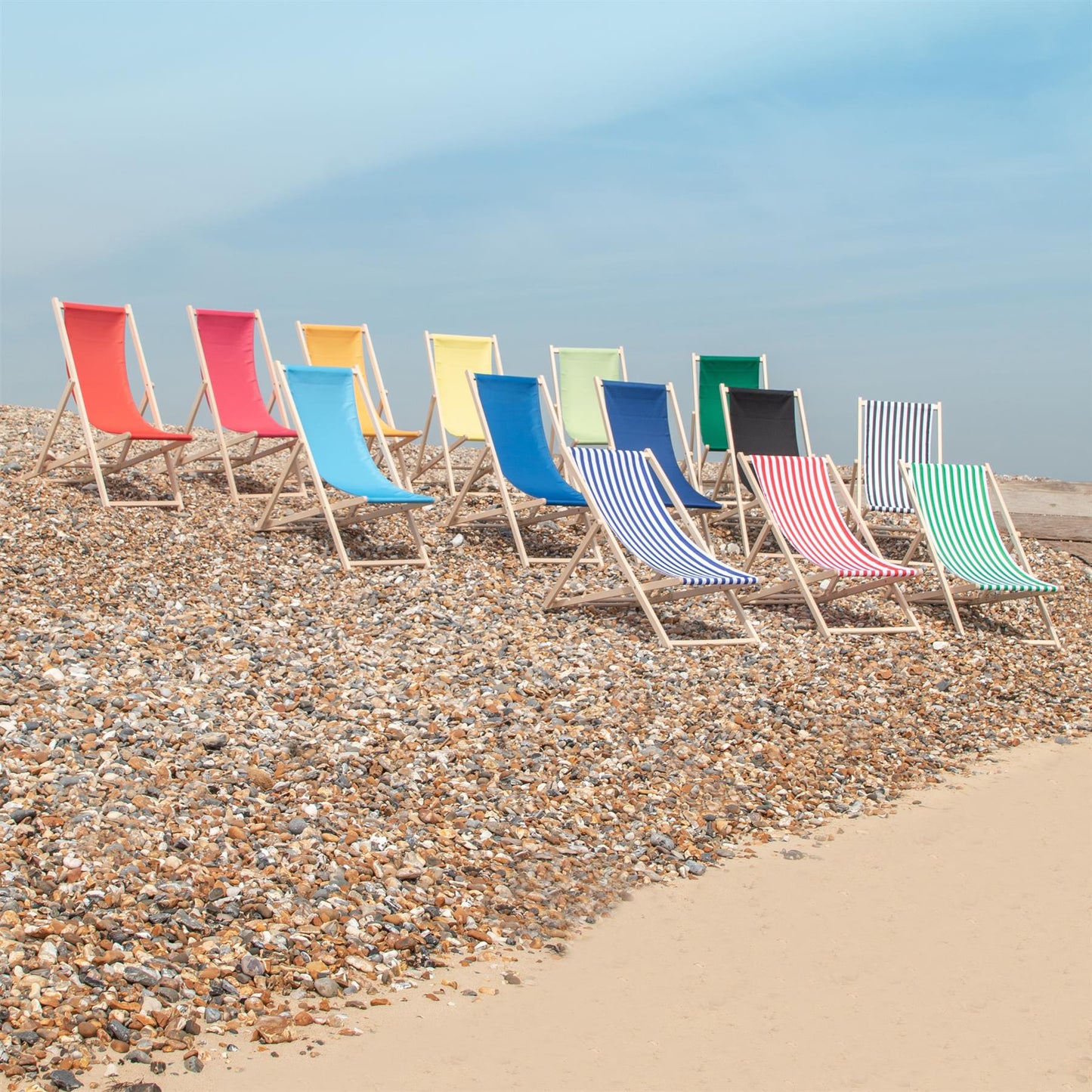 Sage Grey Stripe Folding Wooden Deck Chair