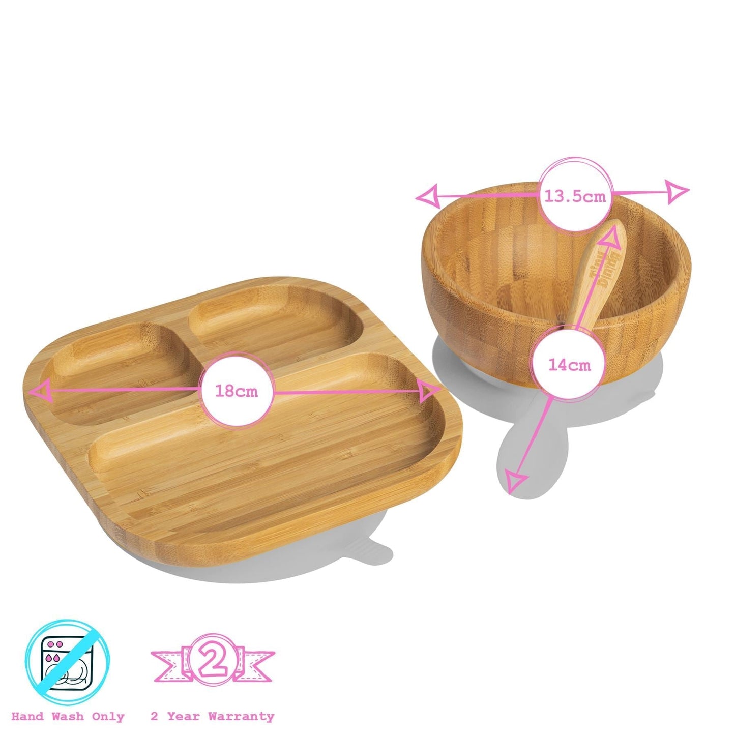 4pc Divided Bamboo Suction toddler, baby and Children's Feeding Set
