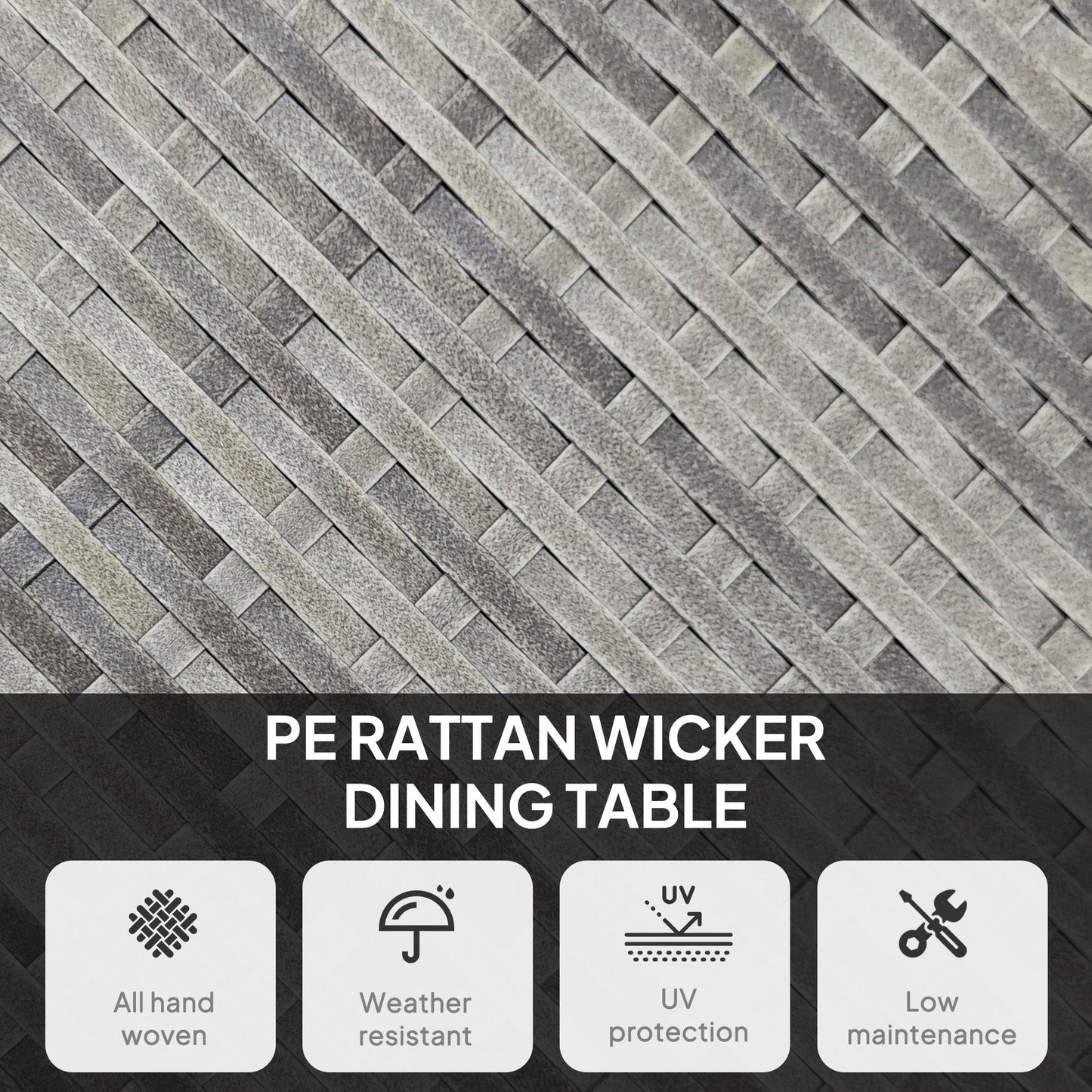 Outsunny Outdoor PE Rattan Dining Table w/ Wood-plastic Composite Top, Grey