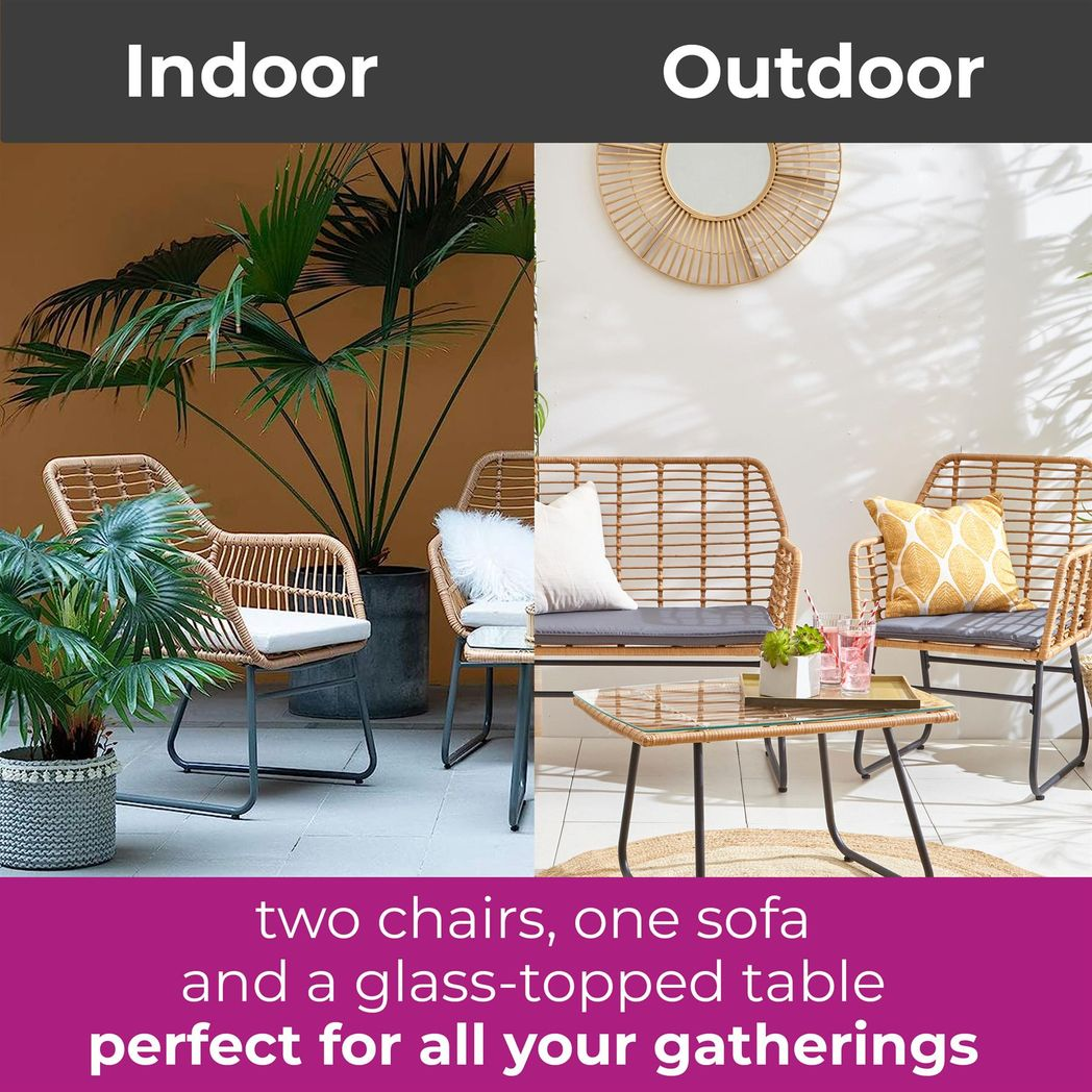 Neo Grey Bamboo Style Garden Sofa, Table & Chairs 4 Piece Set