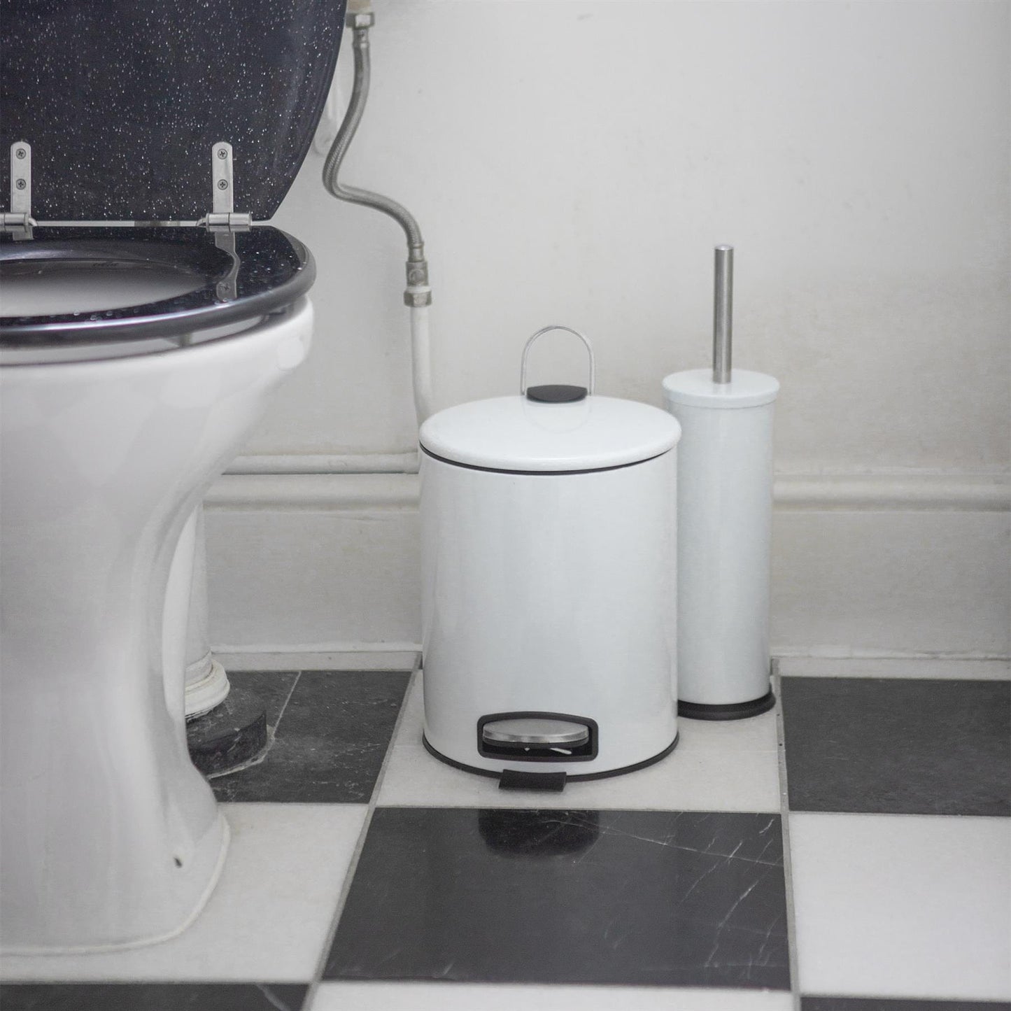5L White Round Stainless Steel Pedal Bin