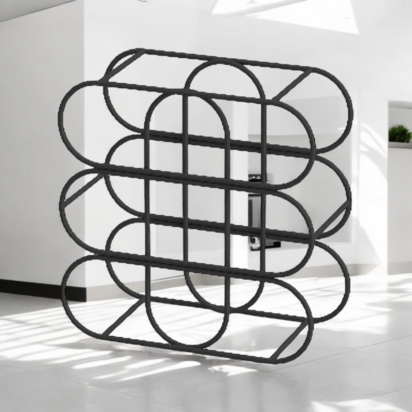 13" CAST IRON BLACK 9 BOTTLE WINE RACK