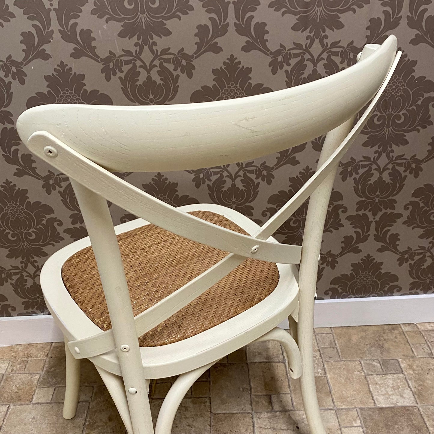 Modern & Stylish Hand Finished Cross Back Oak Wooden Cafe Chair - Exclusive Rattan Seat Office Furniture for Home, Dining, Cafe, and Office (Cream)
