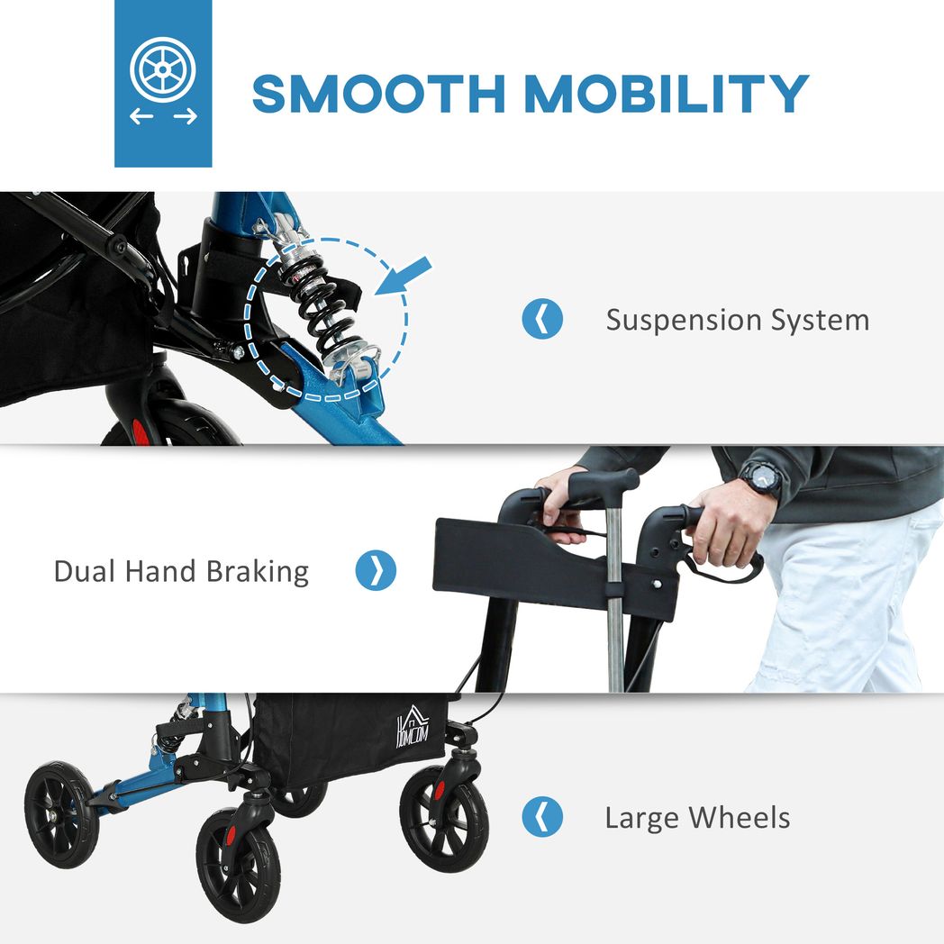 HOMCOM Folding Rollator Walker with Seat, Backrest, Bag, 4 Wheels