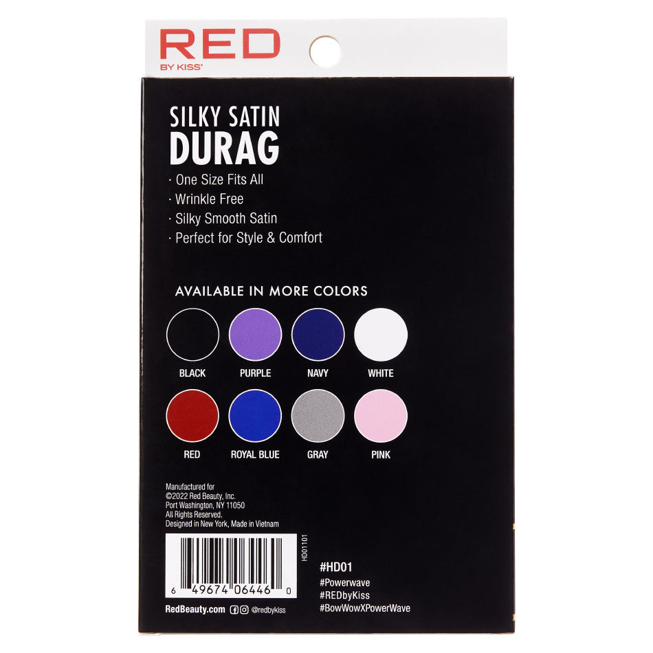 Red by Kiss Silky Satin Durag Black HD01 | Wave Defining & Hair Protecting for All Hair Types