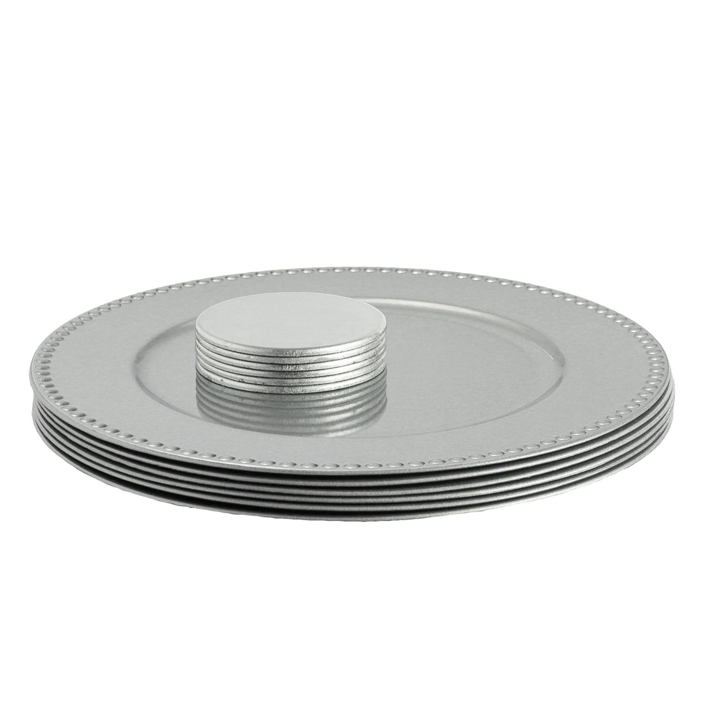 12pc Round Beaded Charger Plates Set - 33cm