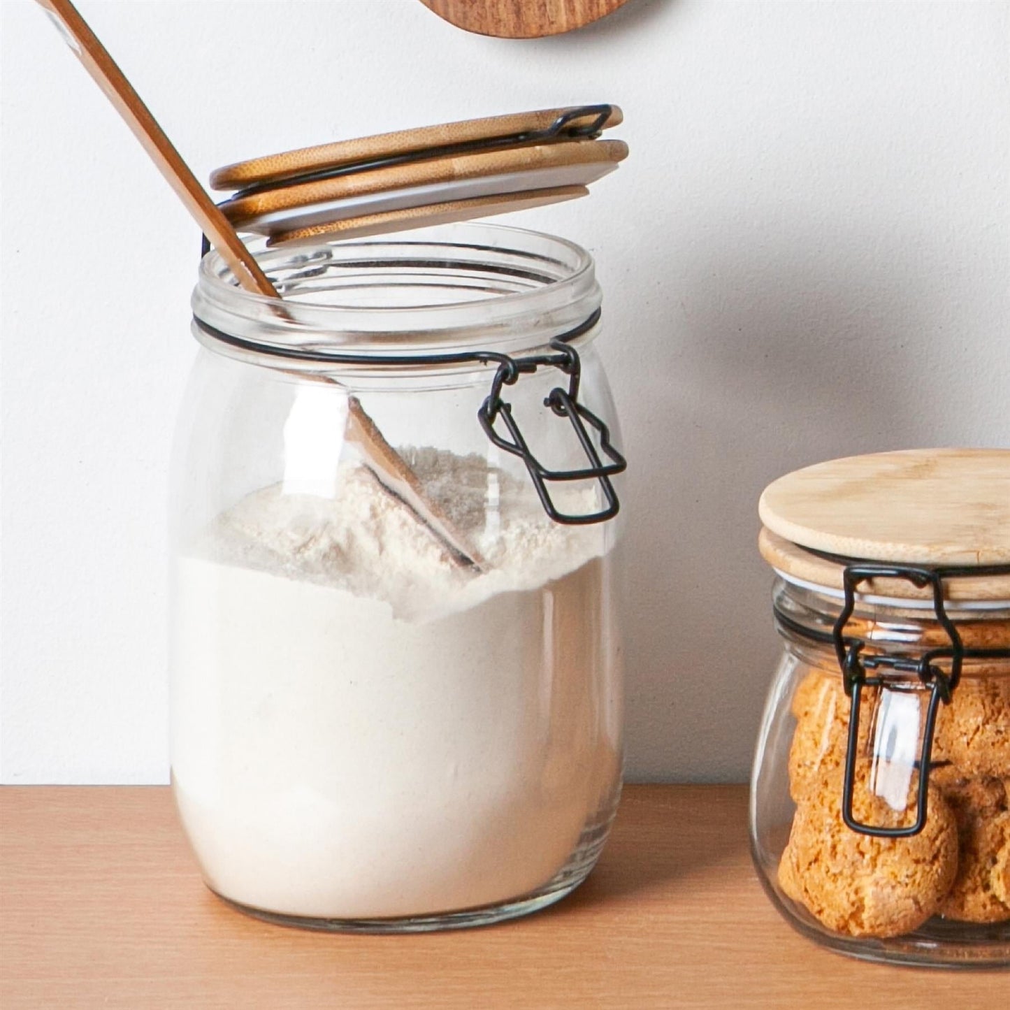 1L Air tight Glass Storage Jar with Wooden Clip Lid