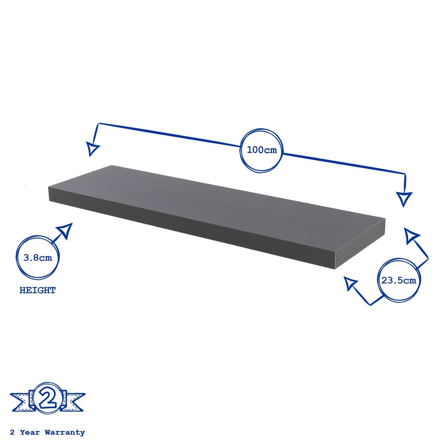 100cm Grey Modern Floating Shelves - Pack of Two