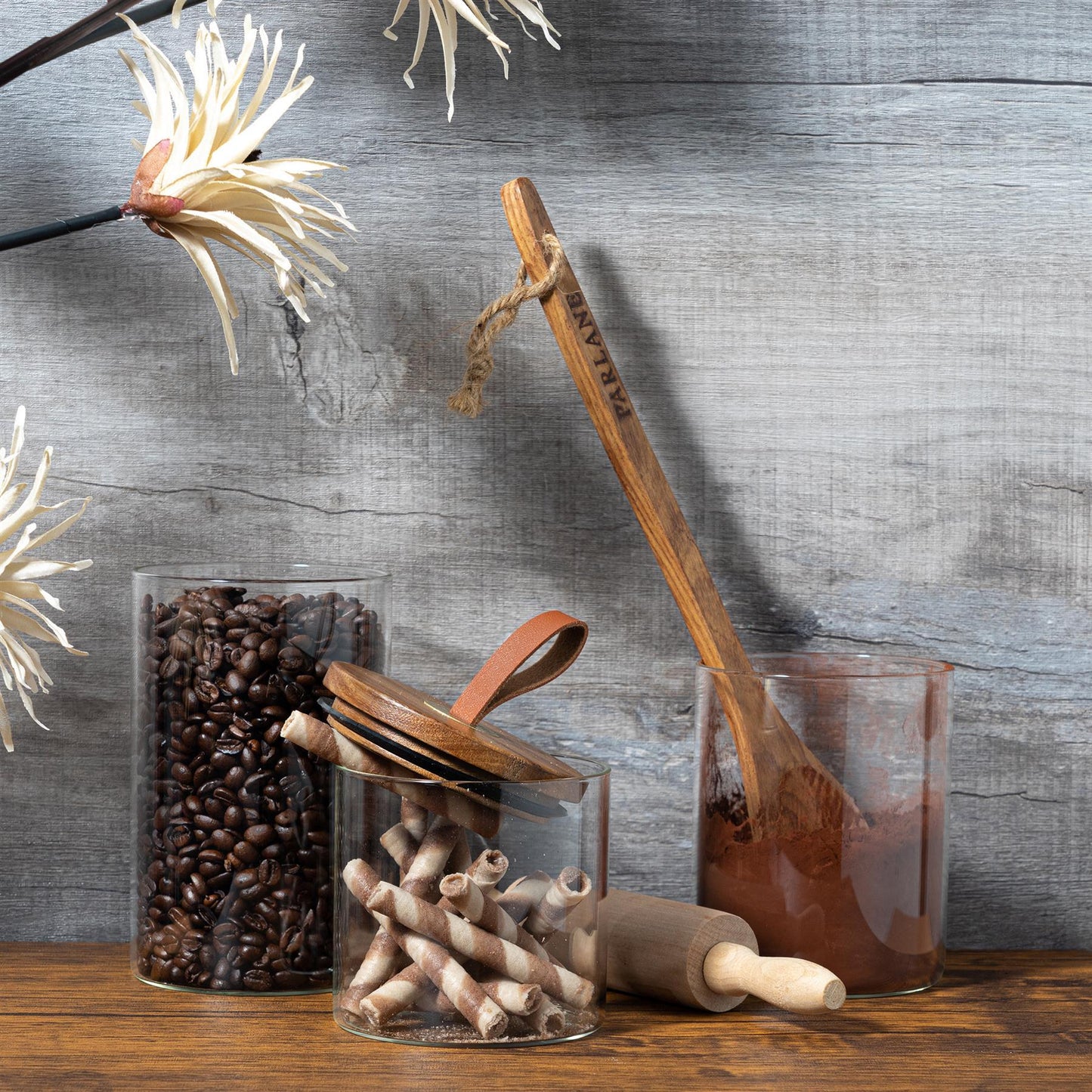1L Scandi Storage Jar with Leather Loop Lid