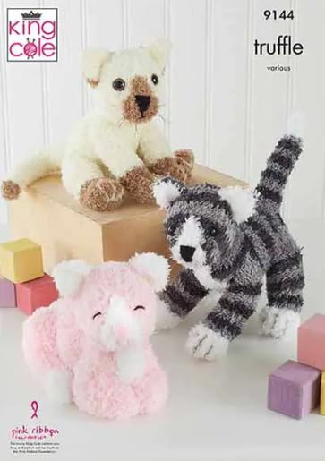 King Cole Truffle Knitting Pattern for Sitting Standing or Laying Cat Teddy Toy (9144), Multi