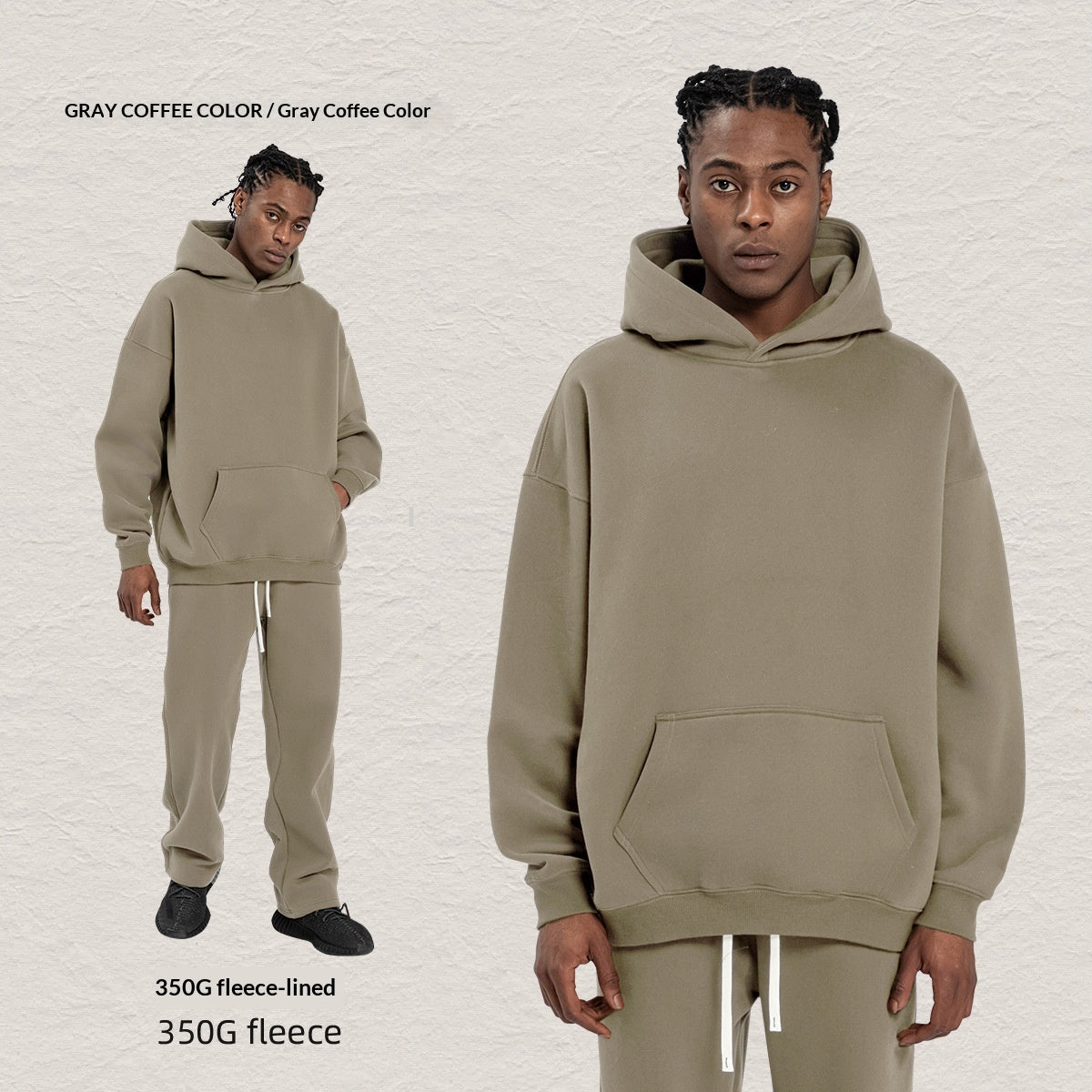 Men's Hooded Sweatshirt Fleece-lined Loose Sweatshirt Set