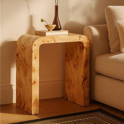 Natural Burl Wood Curved Side Table with Smooth Curved Edges, Mota