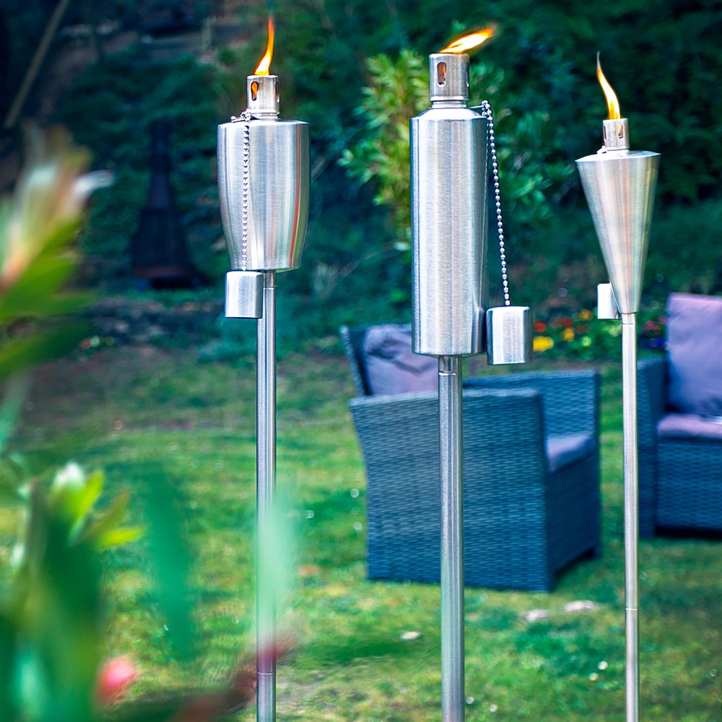 1.46m Metal Barrel Garden Fire Torches - Pack of 2
