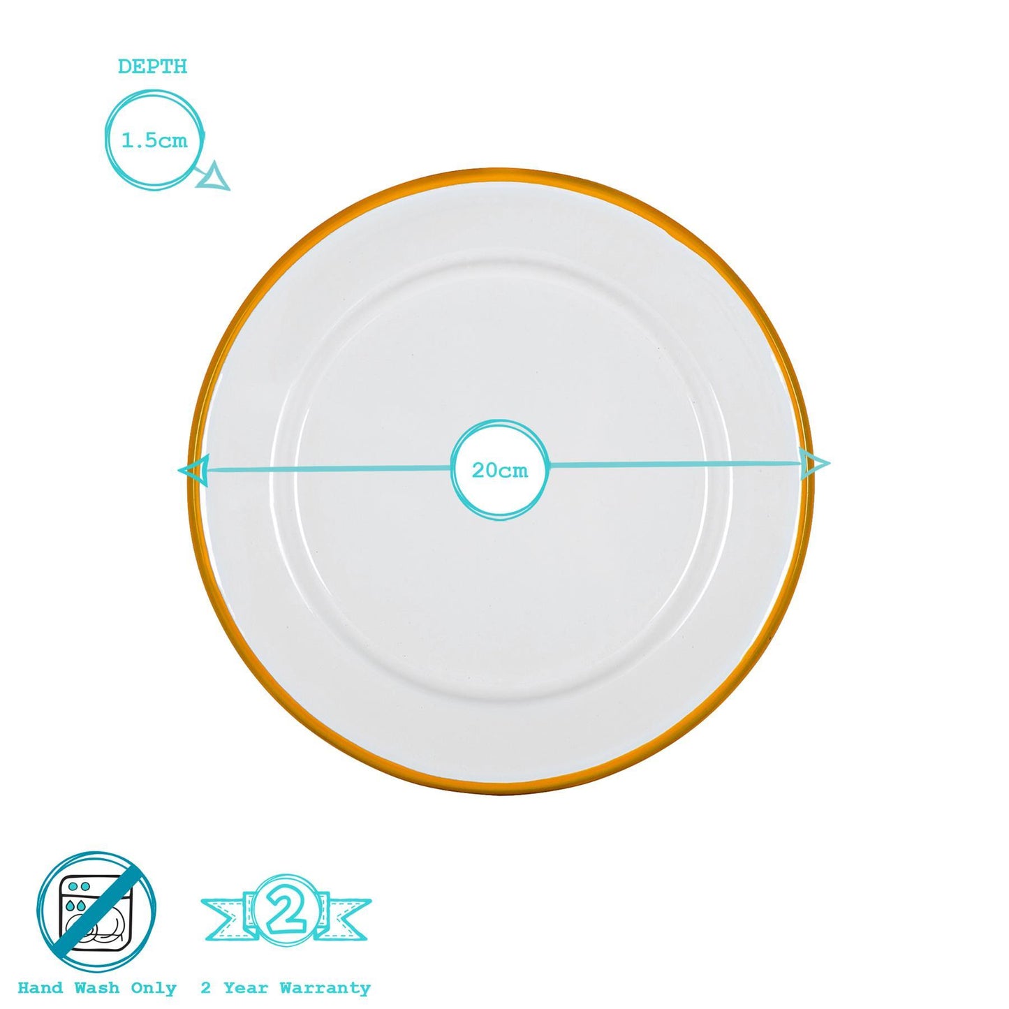 20cm White Enamel Side Plates - Pack of Six