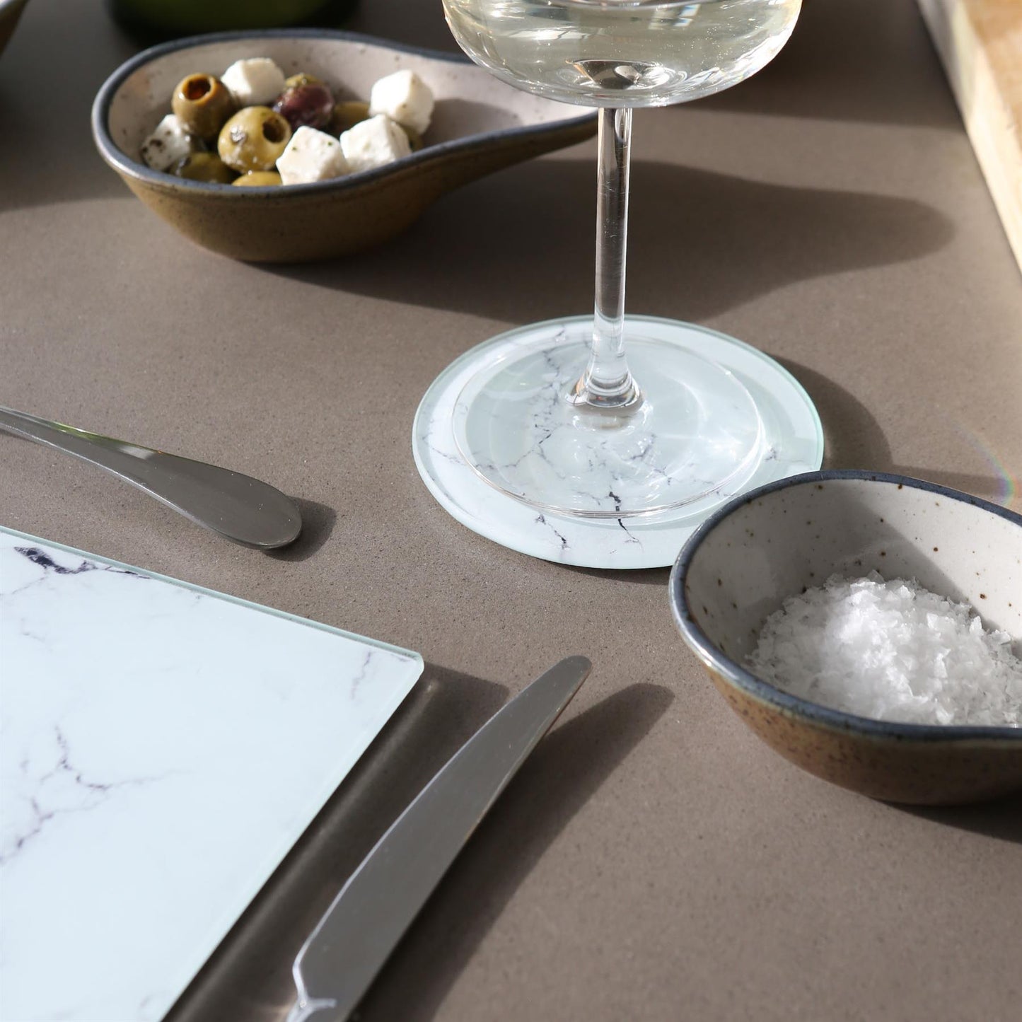 12pc Rectangle Glass Placemats & Round Coasters Set - 40cm x 30cm - Marble
