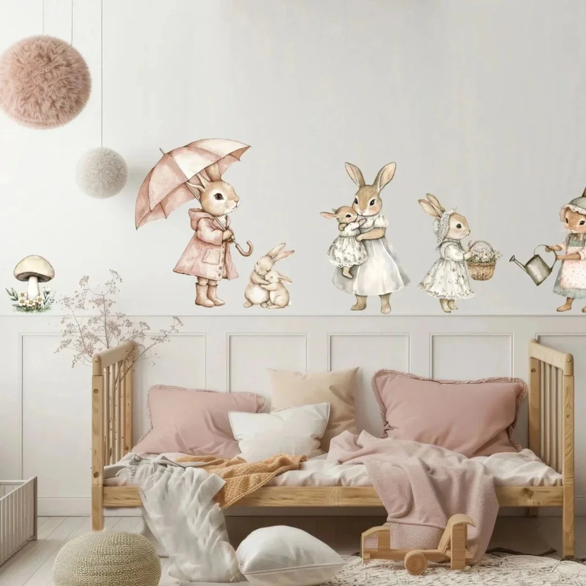 Live Vida Rabbit Textile Wall Sticker Set - Pink