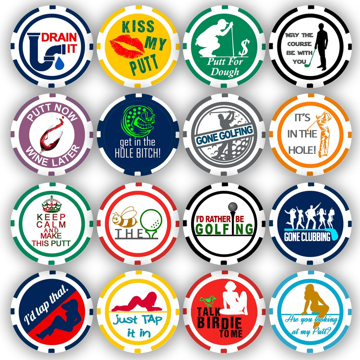 DA VINCI Golf Ball Marker Poker Chip Collection — 11.5g Casino-Size Chips (16-Pack)