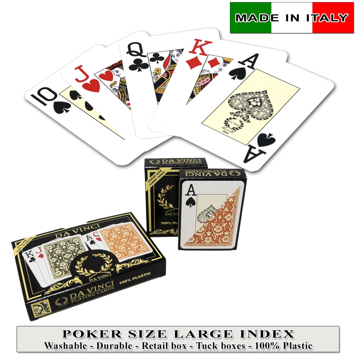 DA VINCI Venezia 2 Decks - 100% Plastic Playing Cards, Poker Size Jumbo Index, Made in Italy