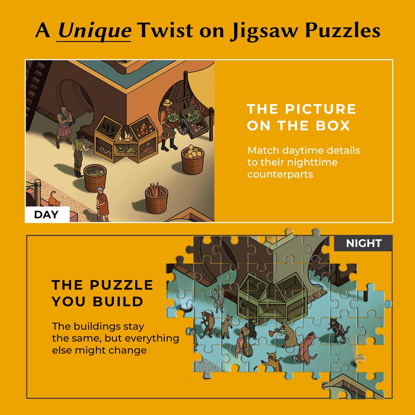 Time Warp Puzzle Series 1: Day to Night Hidden Scene – 1000-Piece Jigsaw by da Vinci's Room