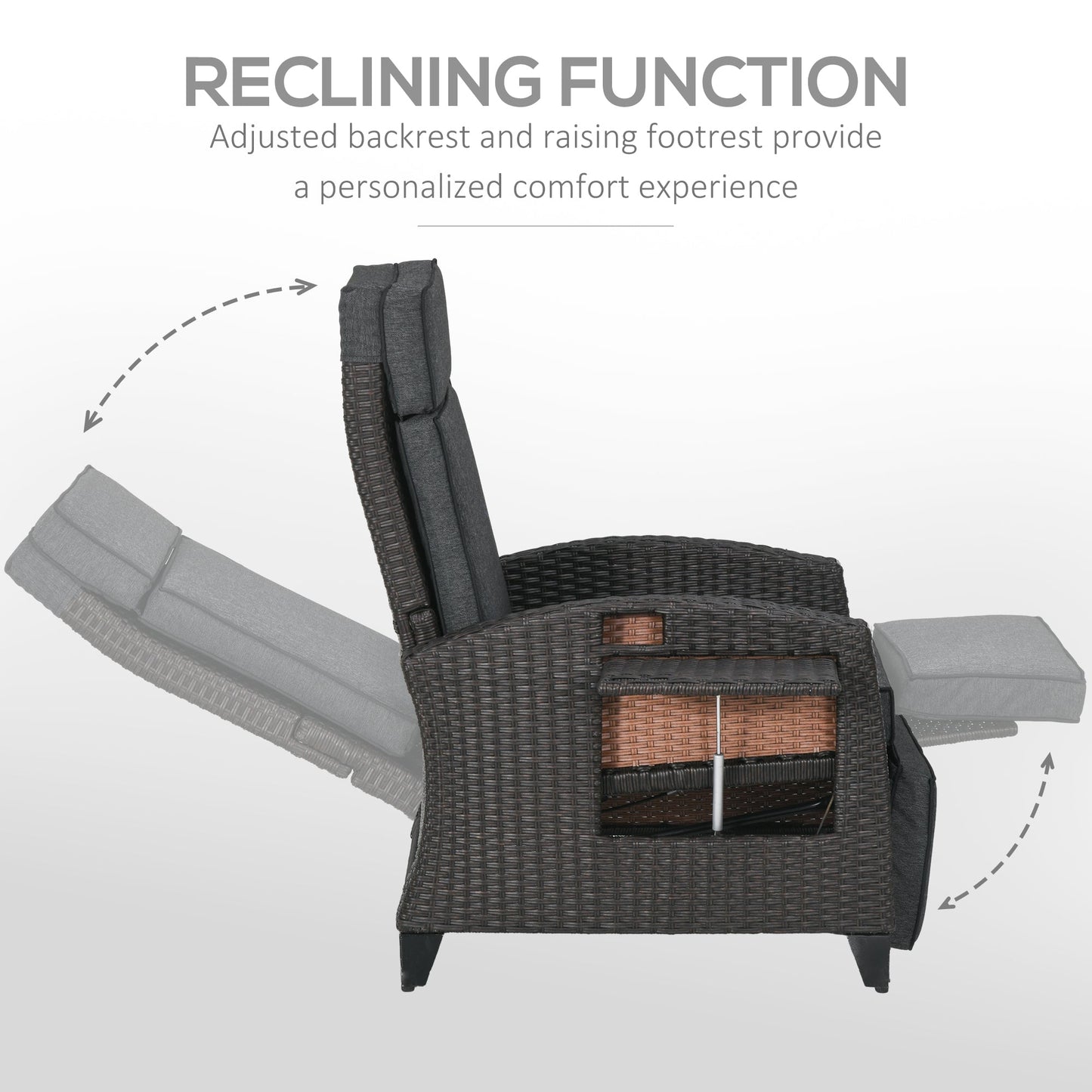 Outsunny Outdoor Recliner Chair with Cushion Rattan Reclining Lounge Chair