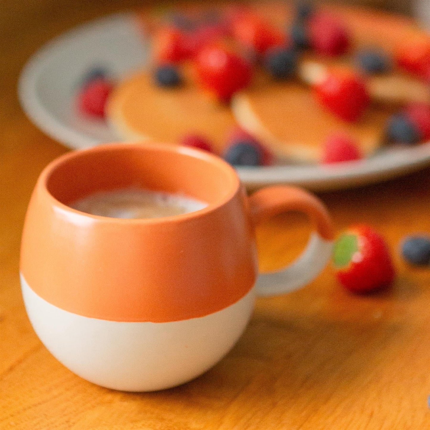 340ml Burnt Orange Colour Block Stoneware Sphere Mugs - Pack of Four
