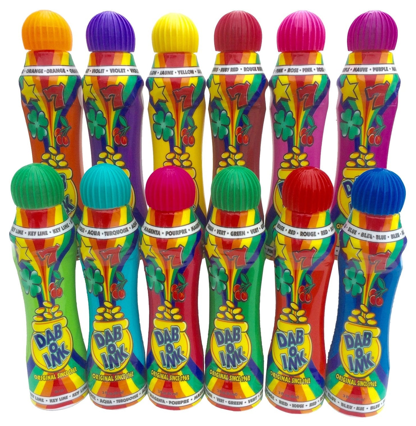 Dab-O-Ink 3oz Bingo Daubers – 12 Mixed Colors (USA Made)