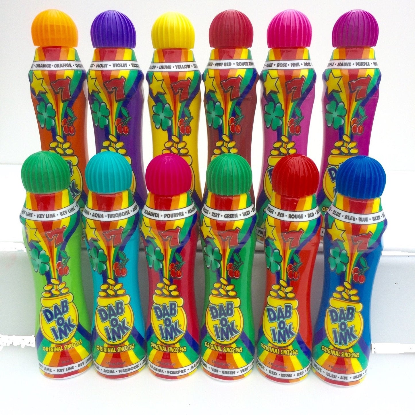 Bulk 48-Pack Dab-O-Ink 3oz Bingo Daubers – 12-Color Mix incl. Key Lime Green | Made in USA