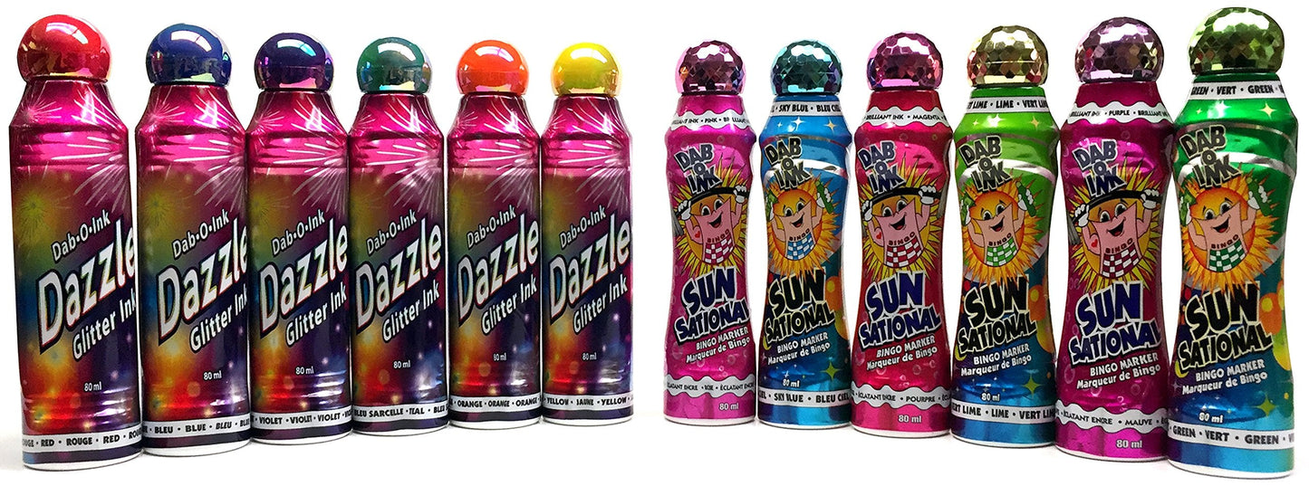 Dab-O-Ink Bingo Dauber Mixed Dozen – Glitter & Ultra Bright Ink (12 Pack)