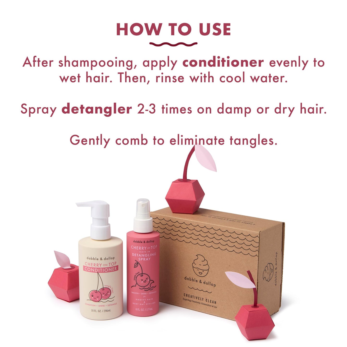 Dabble & Dollop Cherry on Top Detangling Duo – Kids Hair Conditioner & Leave-In Detangler Spray (2-Pack)