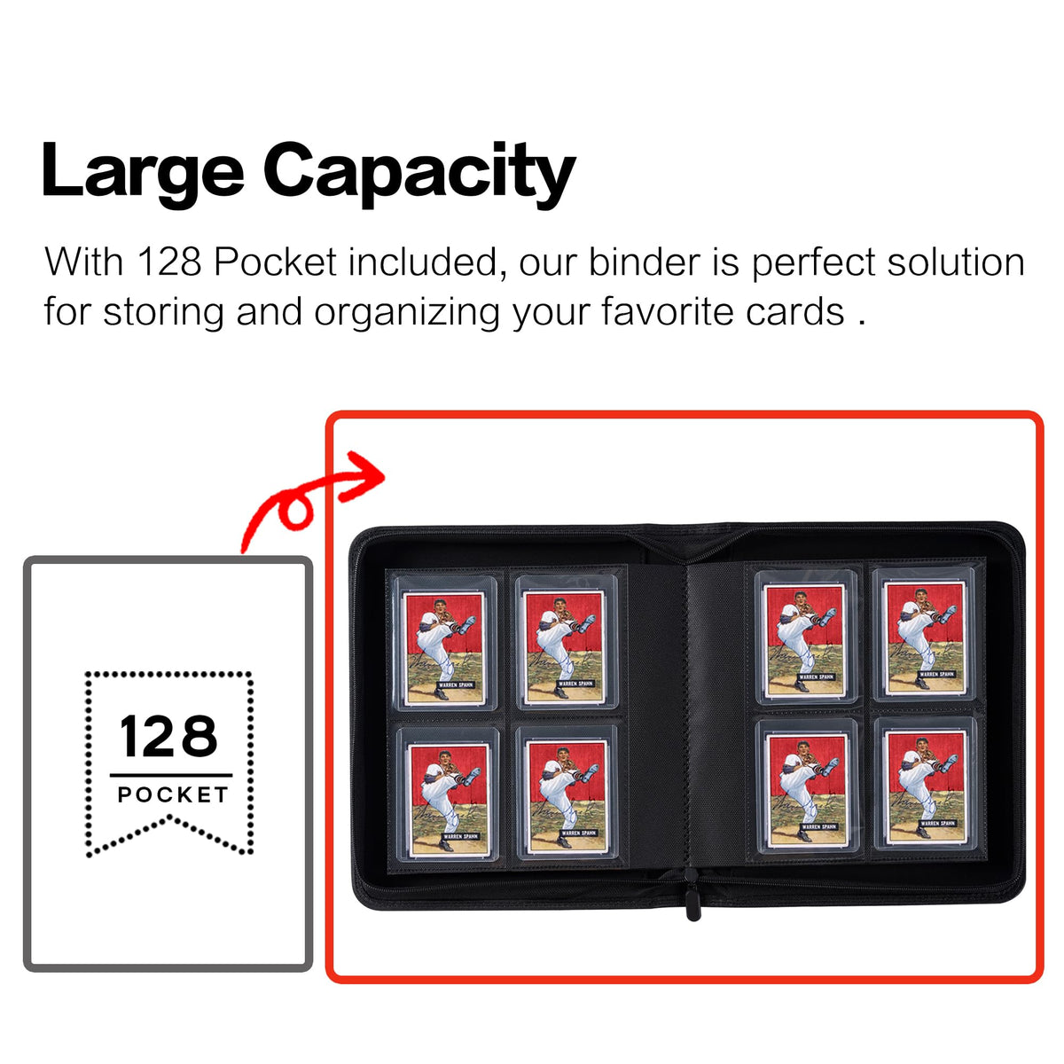 Top Loader Binder by D DACCKIT — 128 Cards, 4-Pocket 3x4 Card Holders, Classic Black