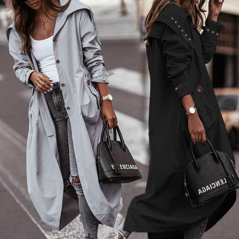 Temperament Niche Personality Casual Large Lapel Mid-length Trench Coat