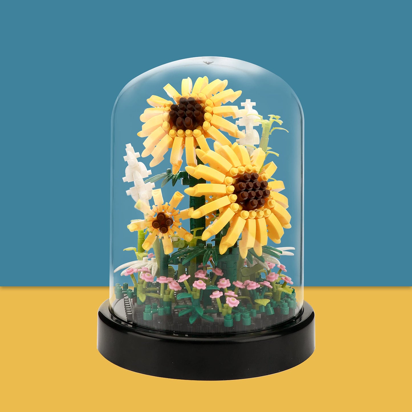 DAFDAG Sunflower DIY Building Blocks Kit – 545 PCS Bouquet for Adults 14+ | Dust Cover & Sturdy Base