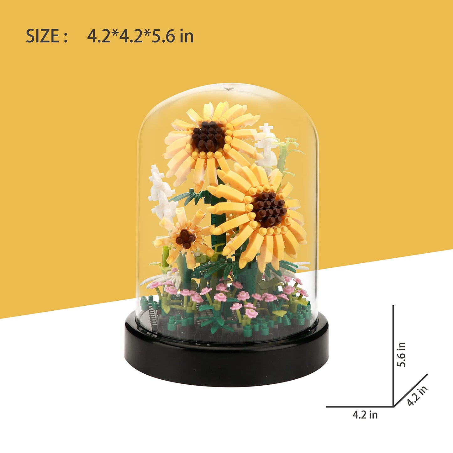 DAFDAG Sunflower DIY Building Blocks Kit – 545 PCS Bouquet for Adults 14+ | Dust Cover & Sturdy Base