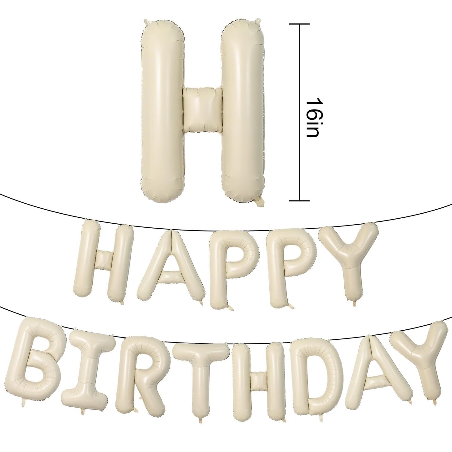 Dagelar Happy Birthday Banner Beige – 16-Inch Cream White Foil Letters