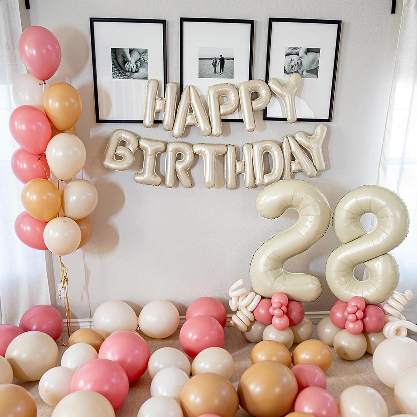 Dagelar Happy Birthday Banner Beige – 16-Inch Cream White Foil Letters