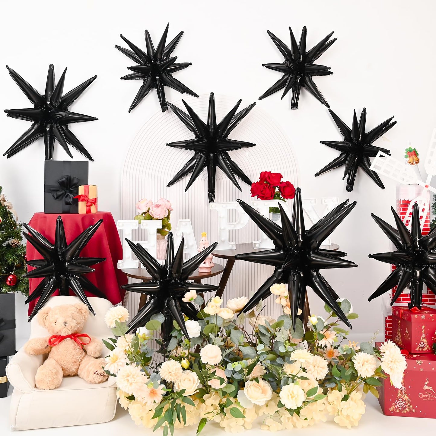 Dagelar 9Pcs Black Star Balloons – 27in & 22in Explosion Foil Balloons