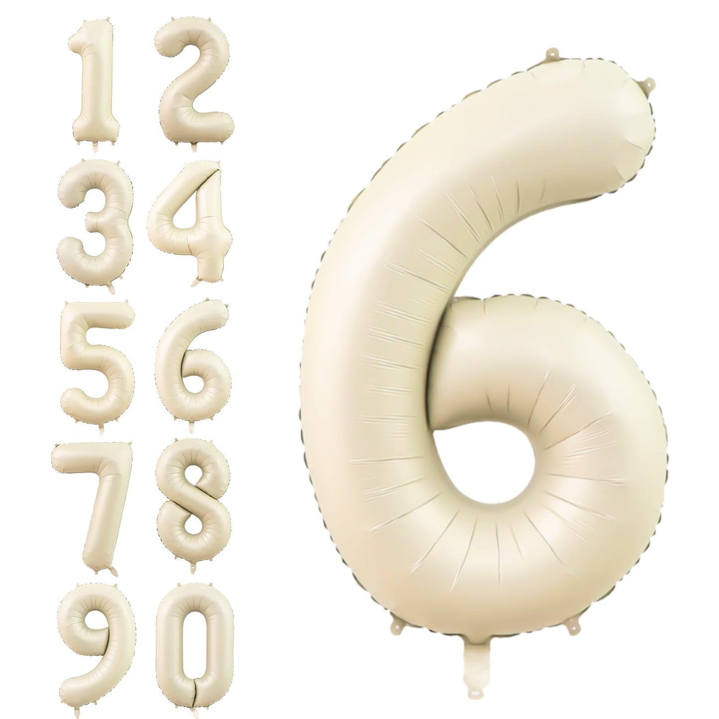 Dagelar Number 6 Beige 40-Inch Cream Foil Balloon – Large Helium Balloon for Birthdays & Events