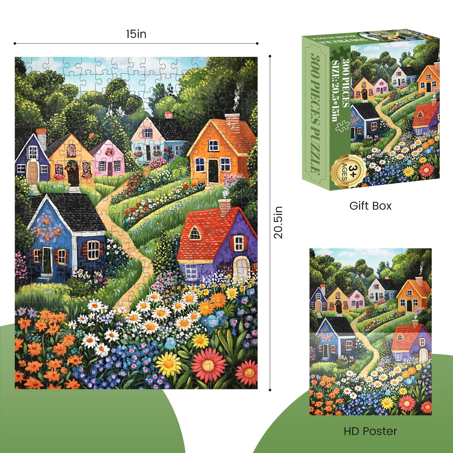 DAGIRT 300-Piece Puzzles for Adults – Idyllic Village & Blooming Garden