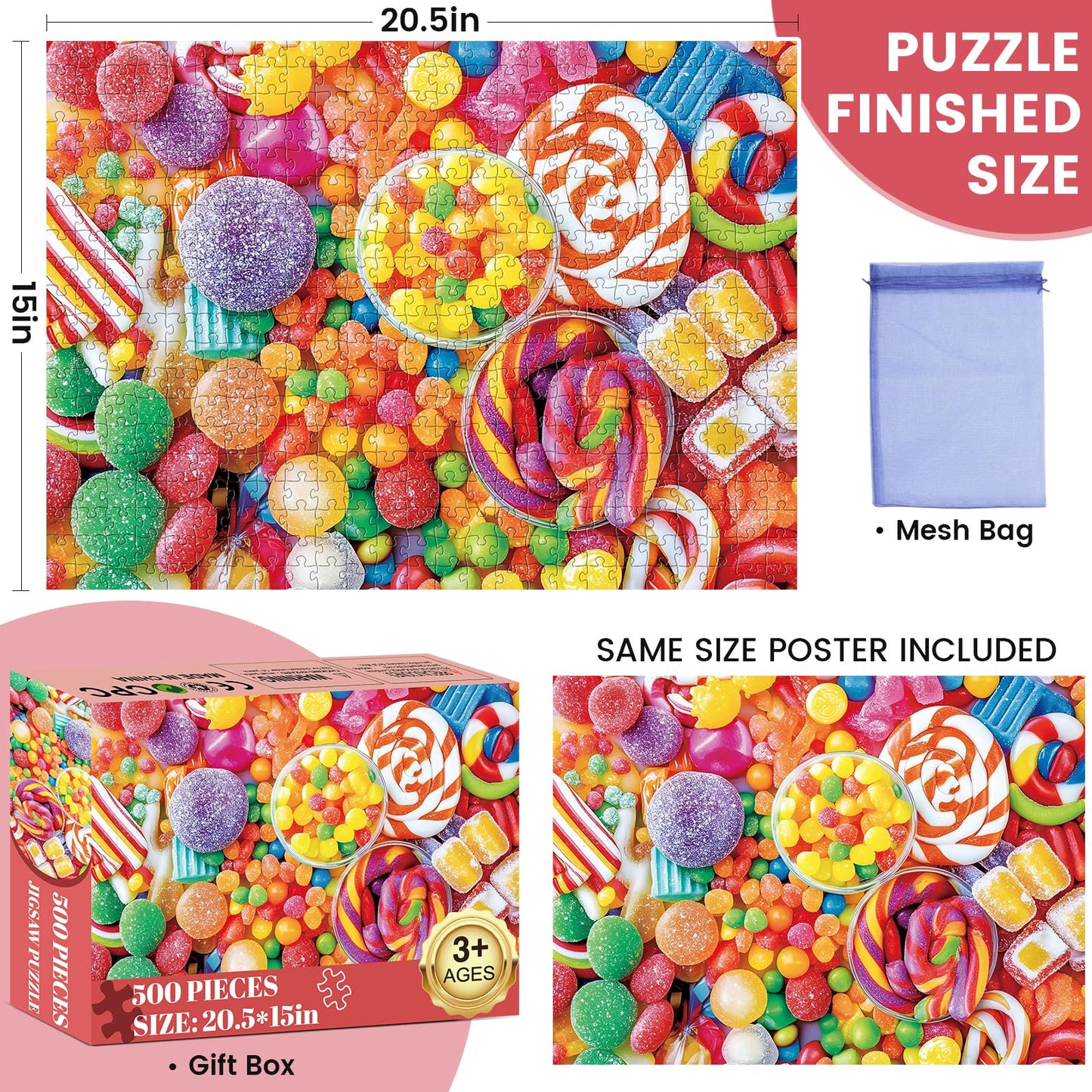 DAGIRT 500 Piece Candy Puzzle for Adults – Colorful, Relaxing Jigsaw for Family & Friends