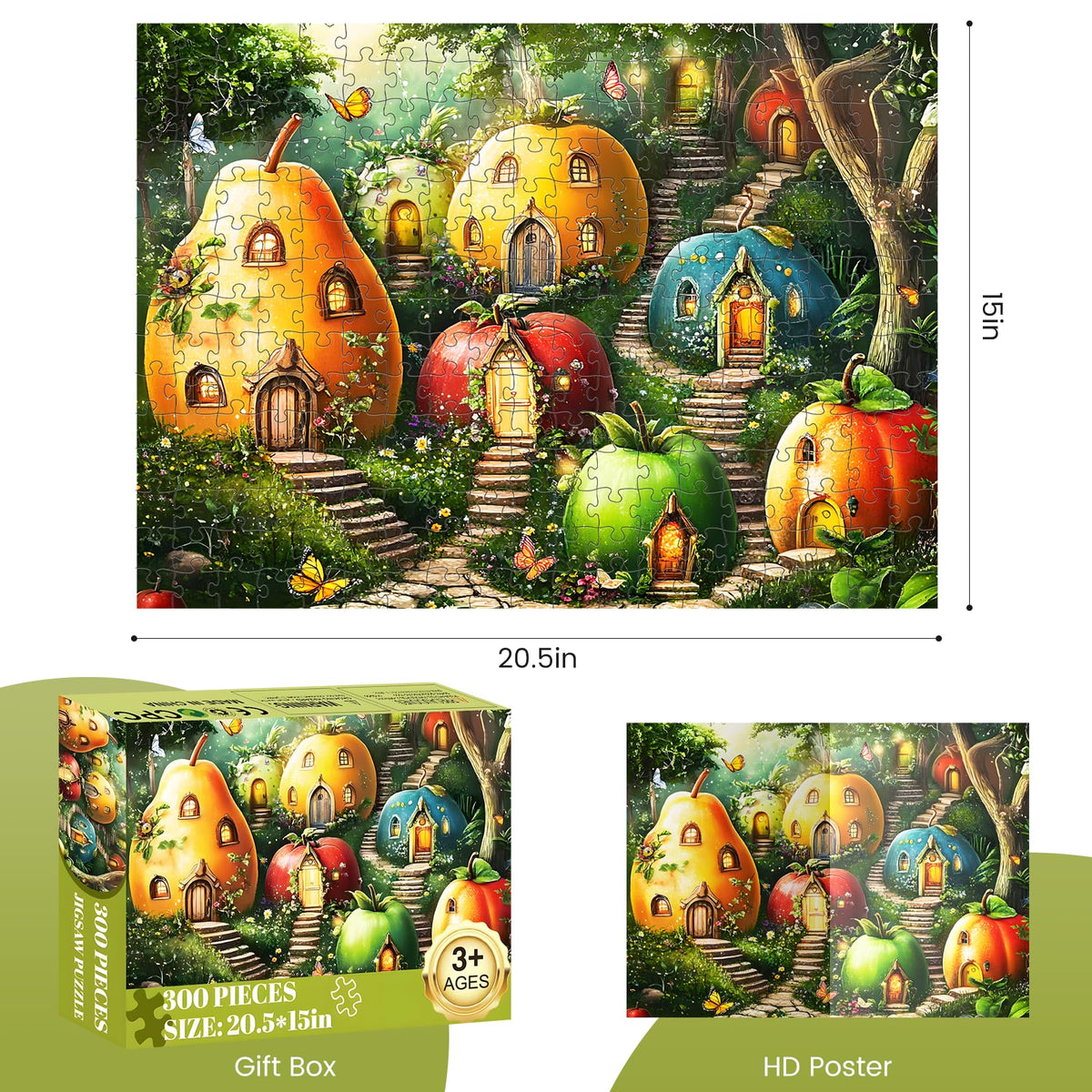 DAGIRT 300 Piece Puzzles for Adults – Whimsical Fruit House Garden Puzzle | 20.5×15 in