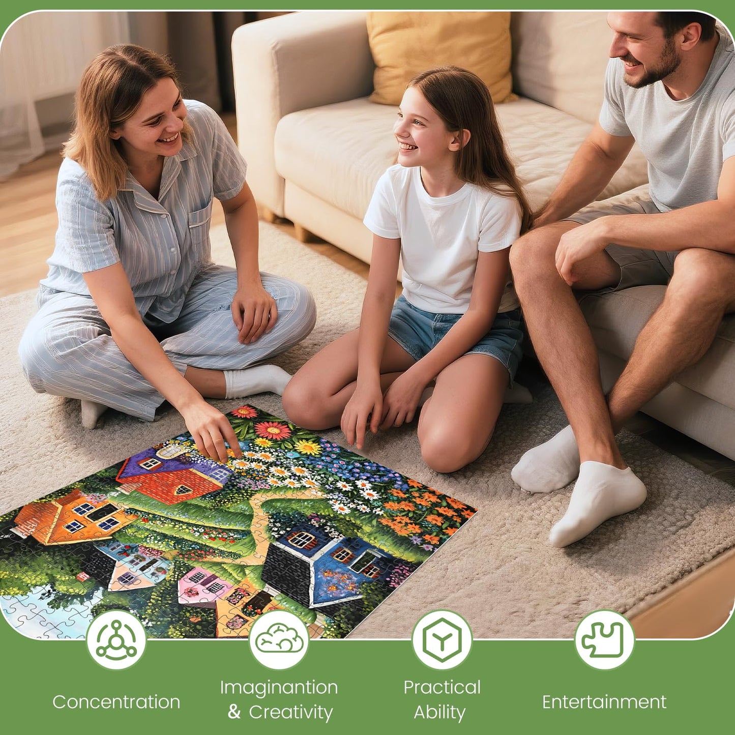DAGIRT 300-Piece Puzzles for Adults – Idyllic Village & Blooming Garden