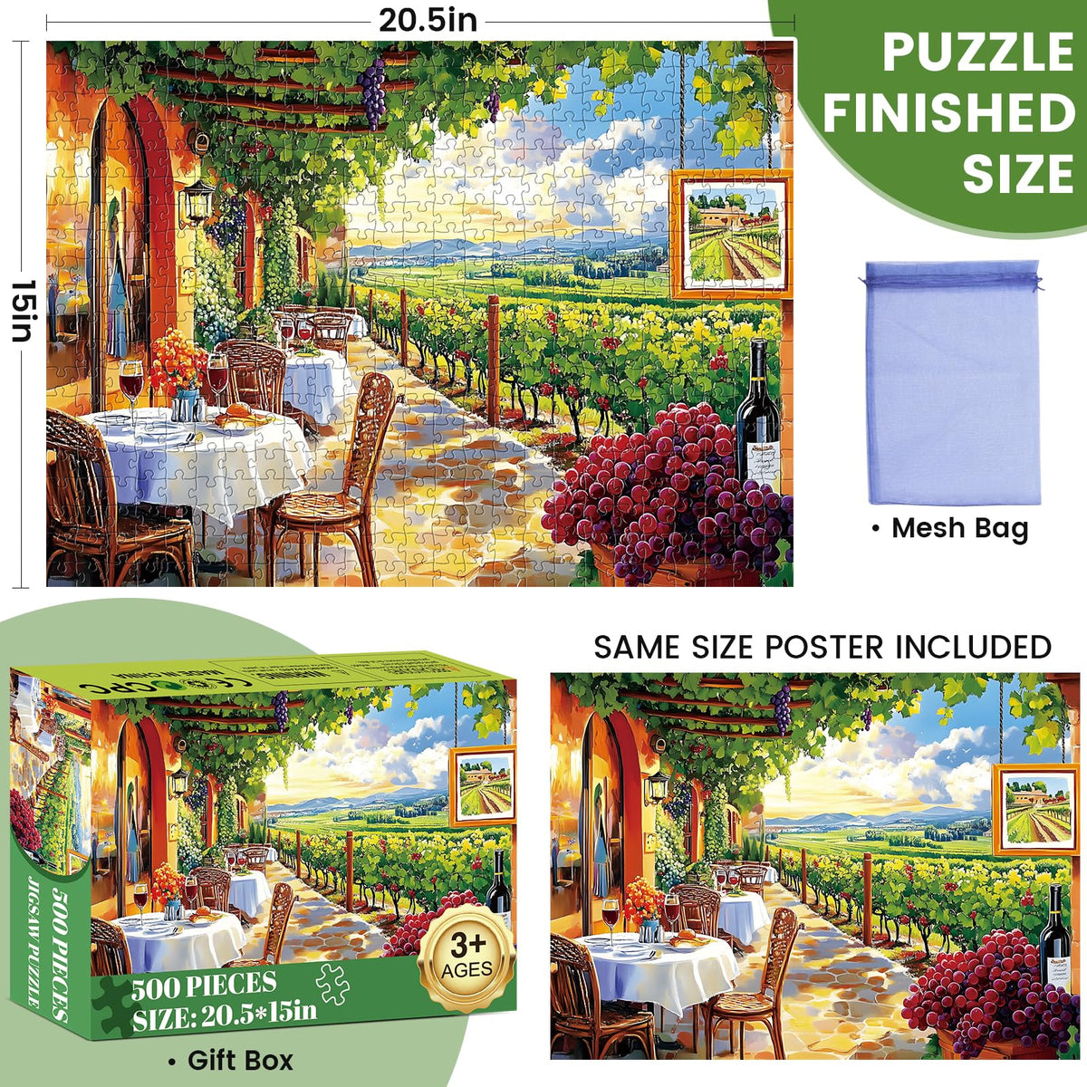 DAGIRT 500-Piece Jigsaw Puzzle for Adults | Natural Wine Estate Vineyard Puzzle 20.5 x 15 Inches