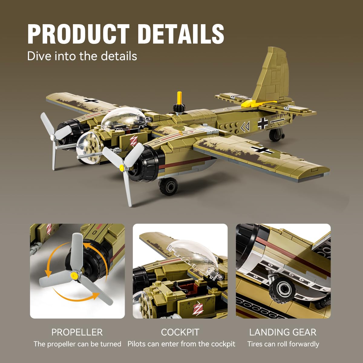 DAHONPA JU88 Bomber Plane Building Set – 430+ Pieces, German Junkers Model, Ideal Gift