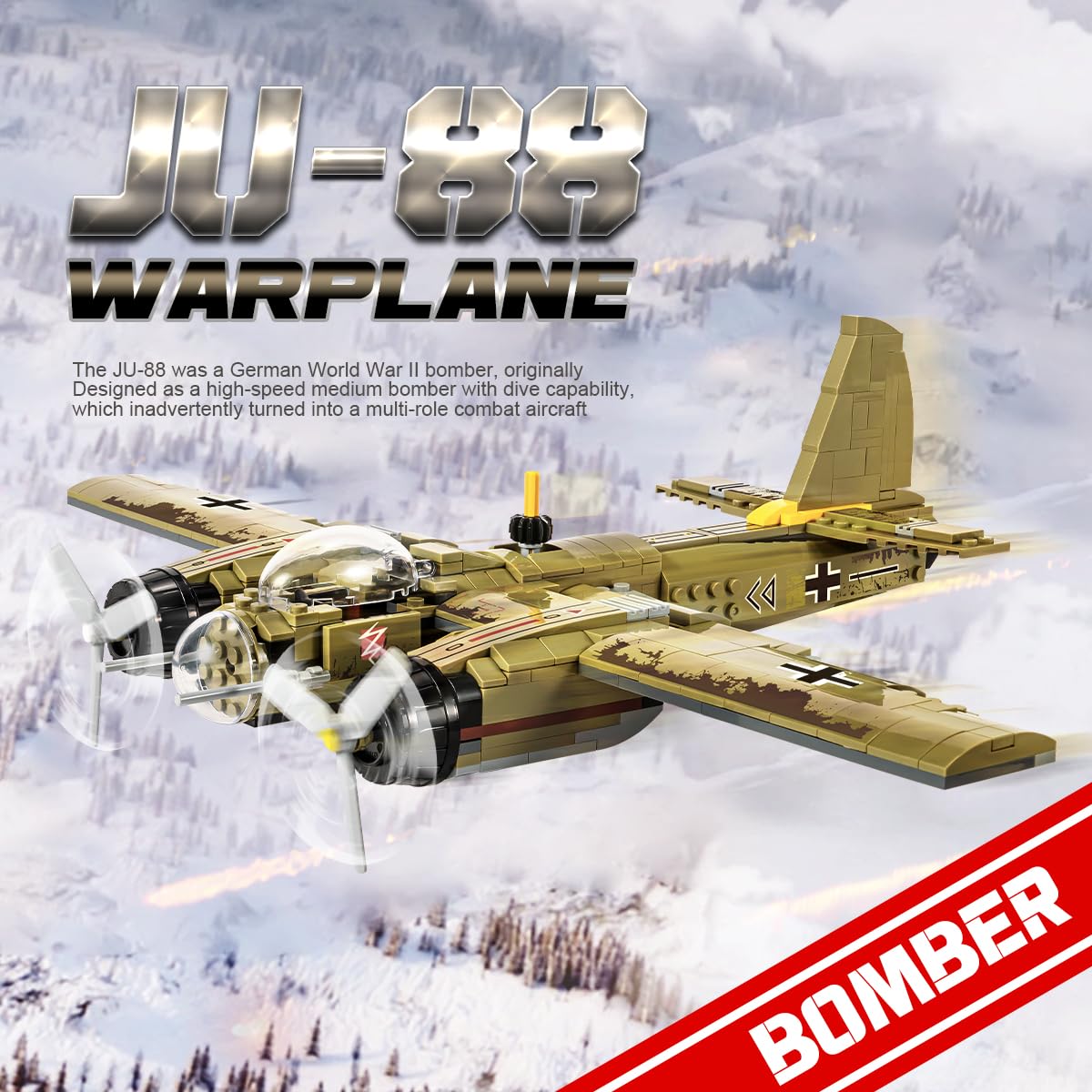 DAHONPA JU88 Bomber Plane Building Set – 430+ Pieces, German Junkers Model, Ideal Gift